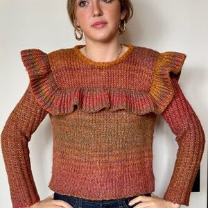 LOVESHACKFANCY YUMI RUFFLE SWEATER FINE ALPACA